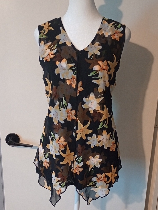 Adele & May Tops - Adele & May Black and Yellow Floral Tropical Top with Sheer Overlay Size Small